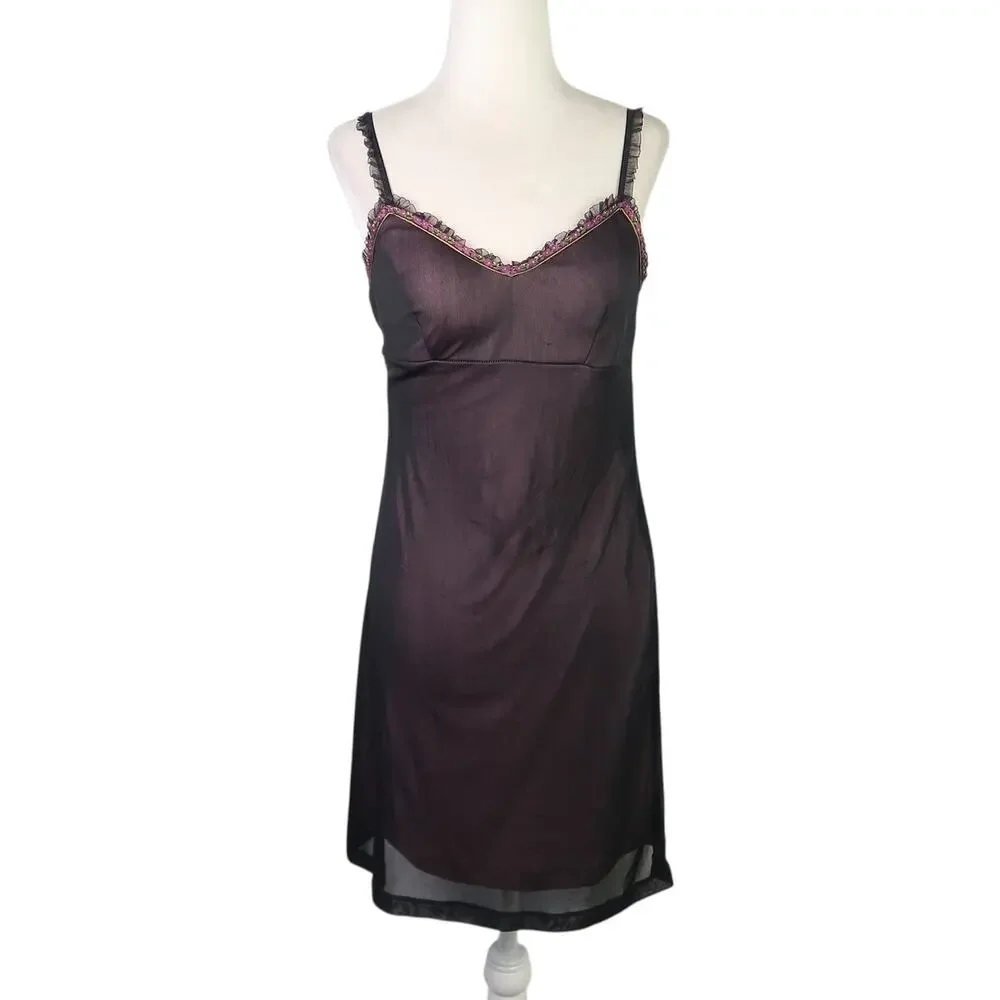 Vintage Y2K Rampage Black Sheer Mesh Slip Babydoll Mini Dress S - Picture 1 of 7